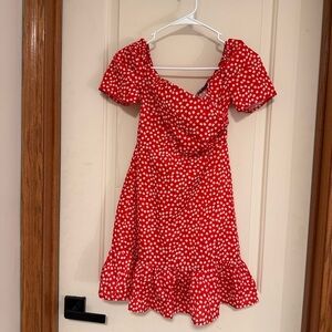 SHEIN Red and White Ruched Wrap Sundress
